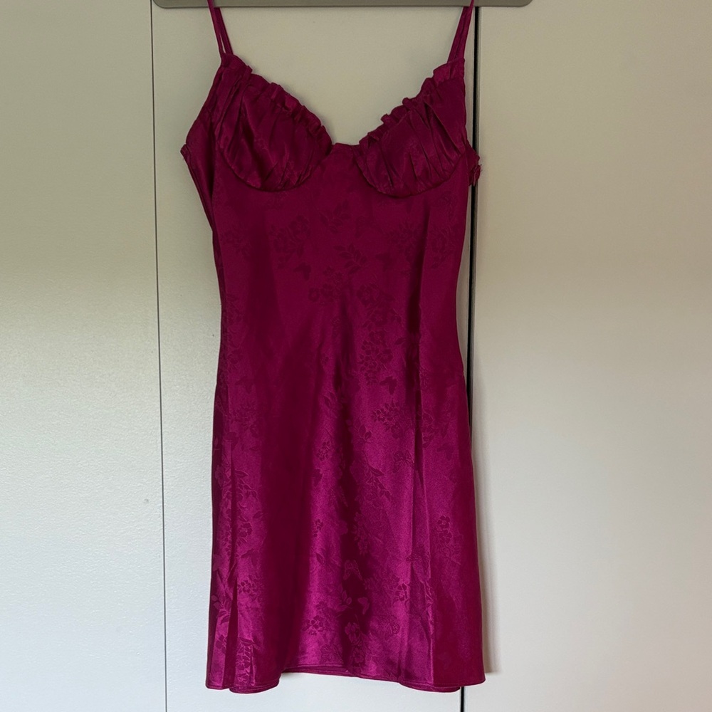 PacSun Magenta Satin Slip Chemise with Jacquard Detail